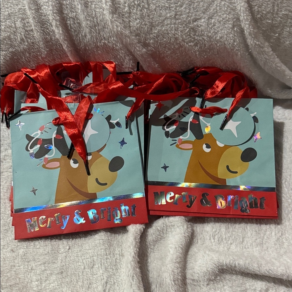 Merry & Bright Reindeer Gift Bags with Red Accents